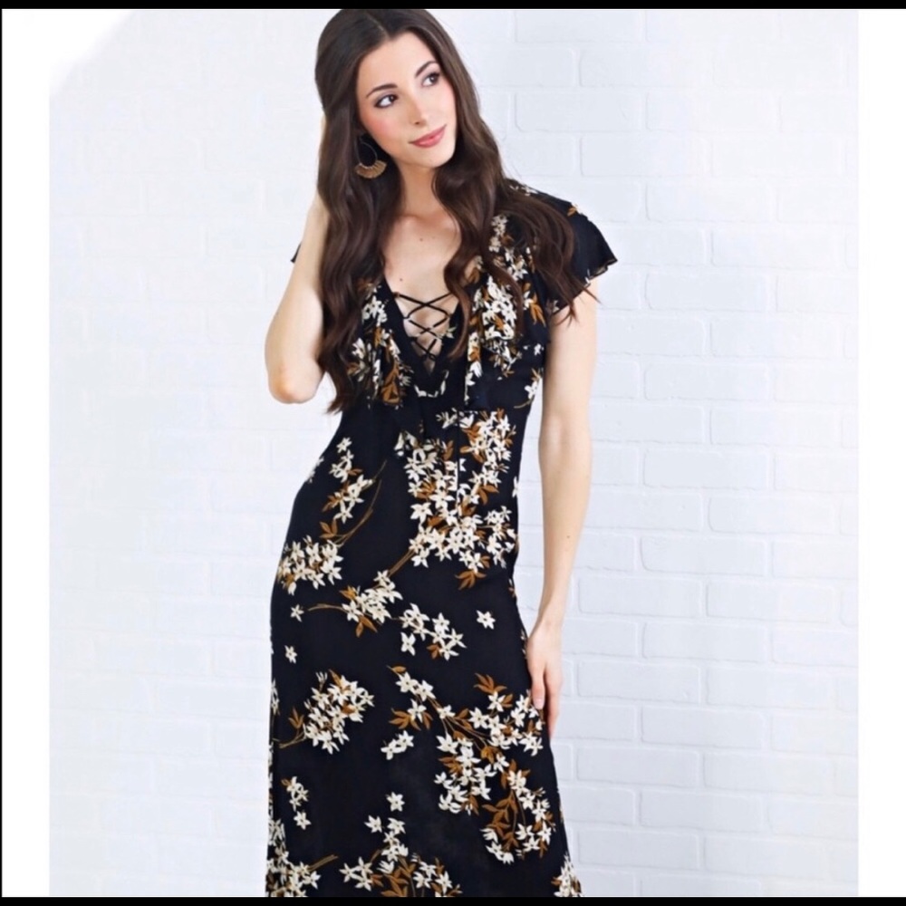 Amuse society floral lace up boho dress